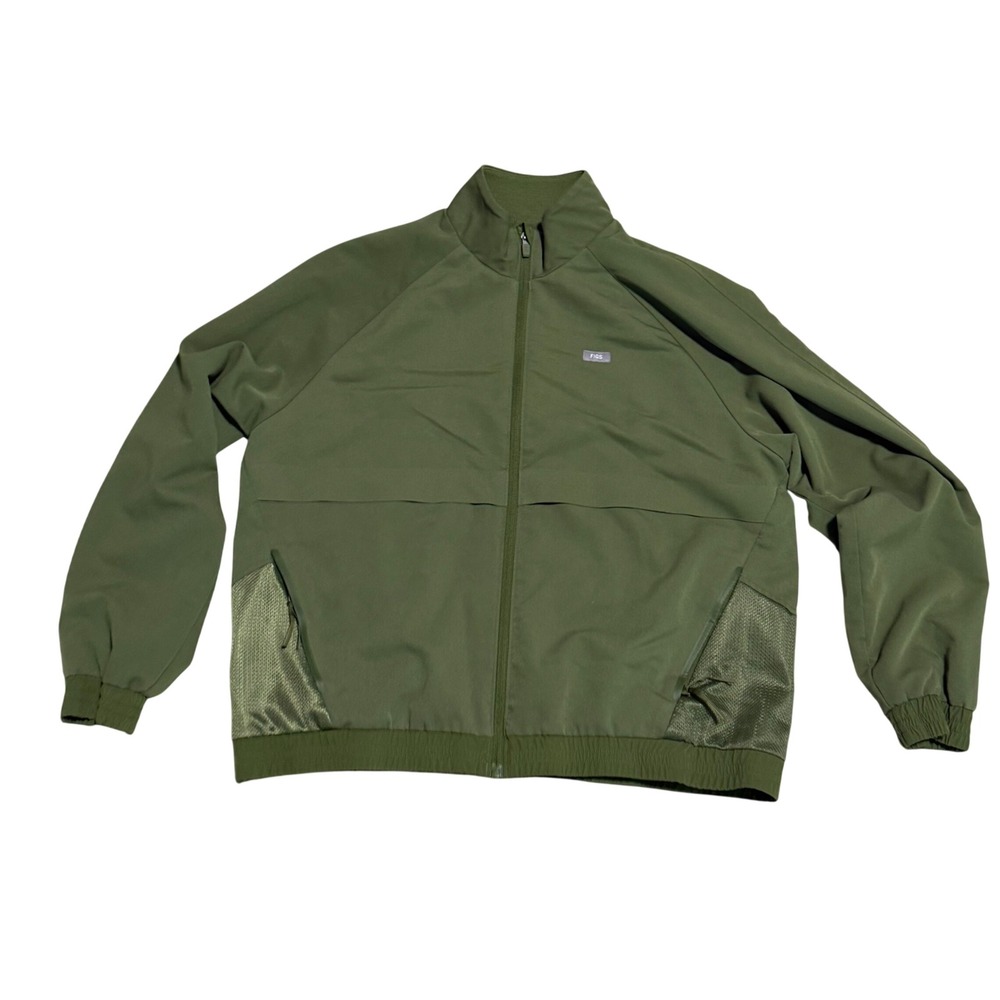 FIGS On-Shift ContourKnit Jacket Olive Green/Moss Full Zip Sz L Nurse many Pkts